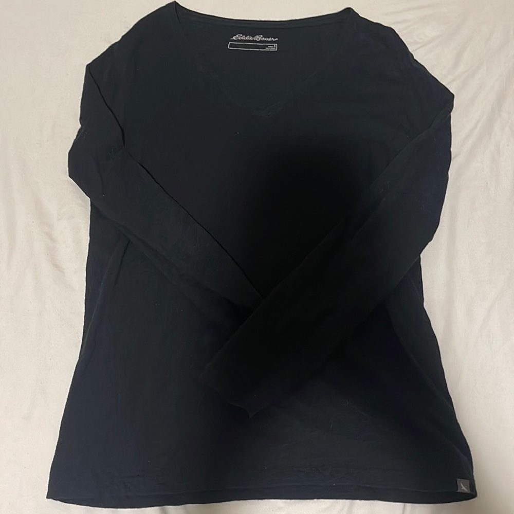 Eddie Bauer Stretchy Black V Neck Long Sleeved Top